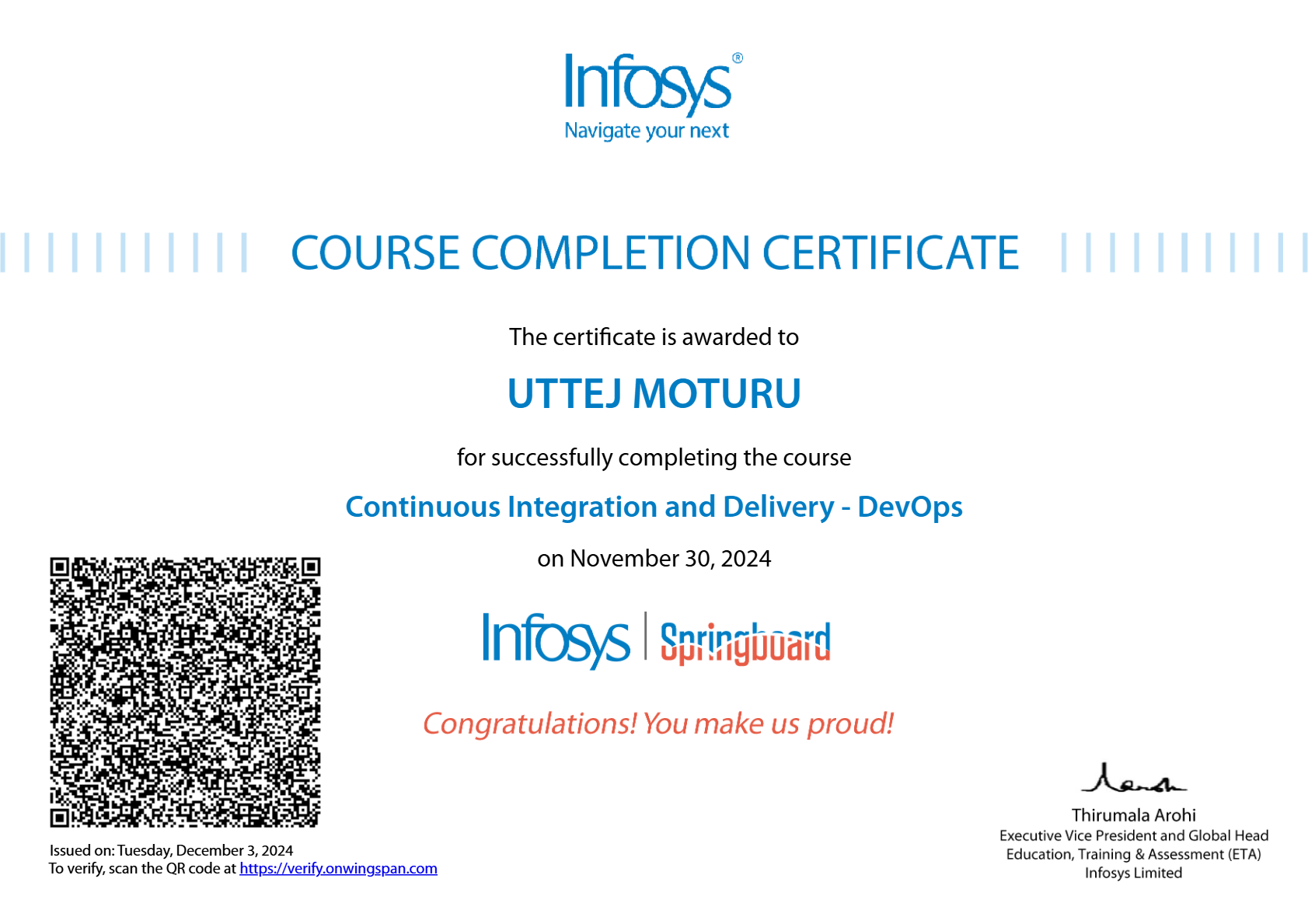 Infosys Certificate