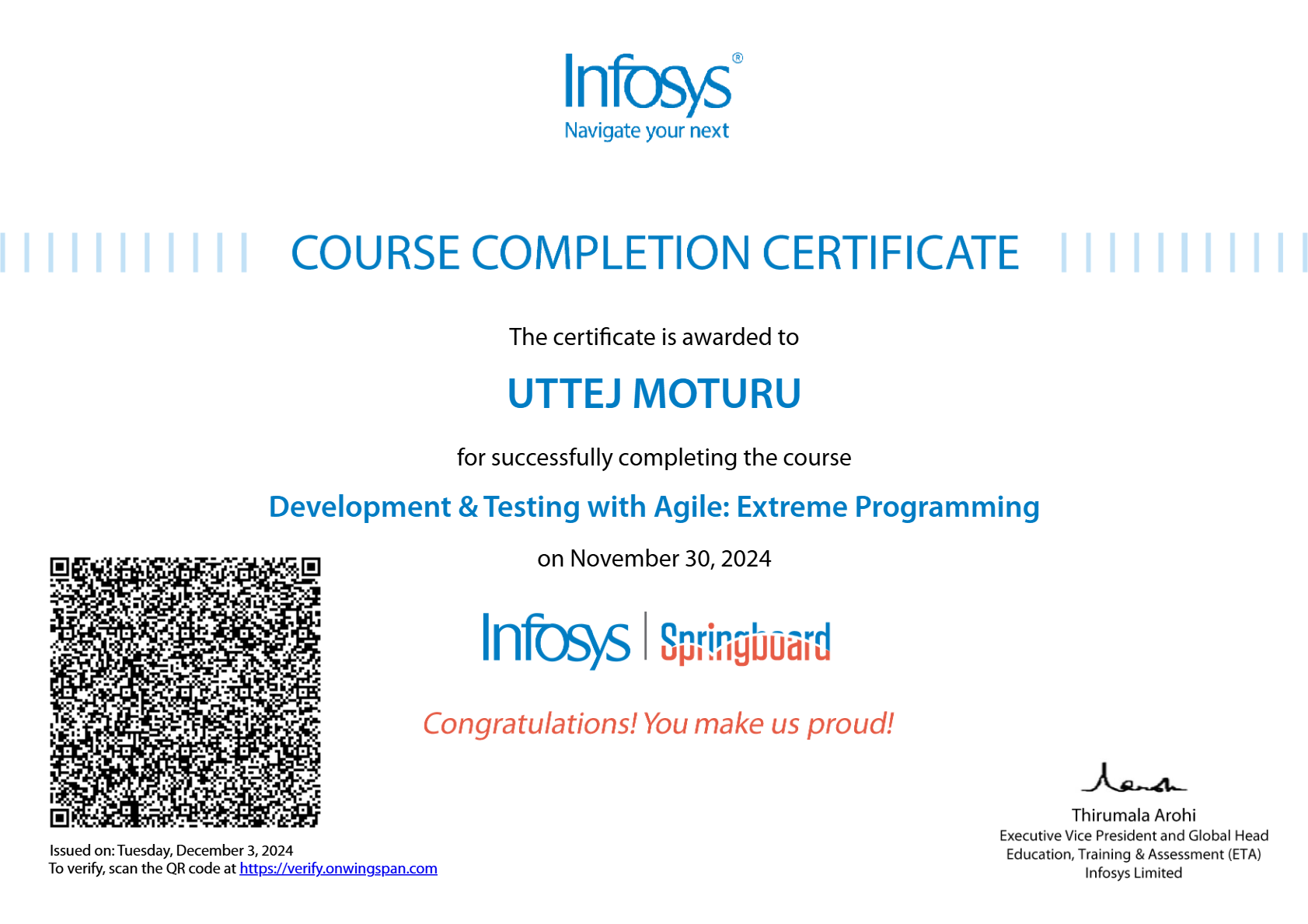 Infosys Certificate