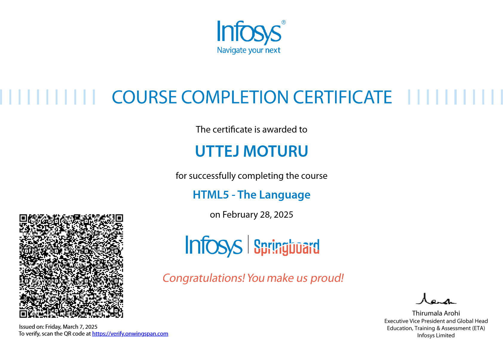 Infosys Springboard Certificate