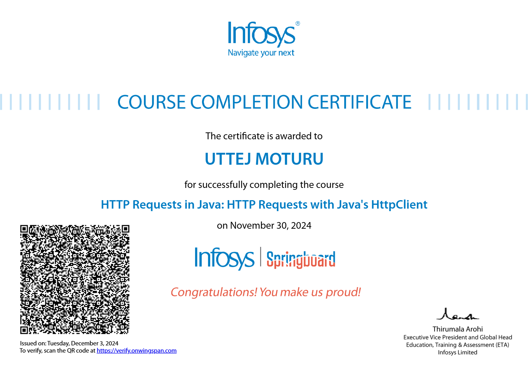 Infosys Springboard Certificate