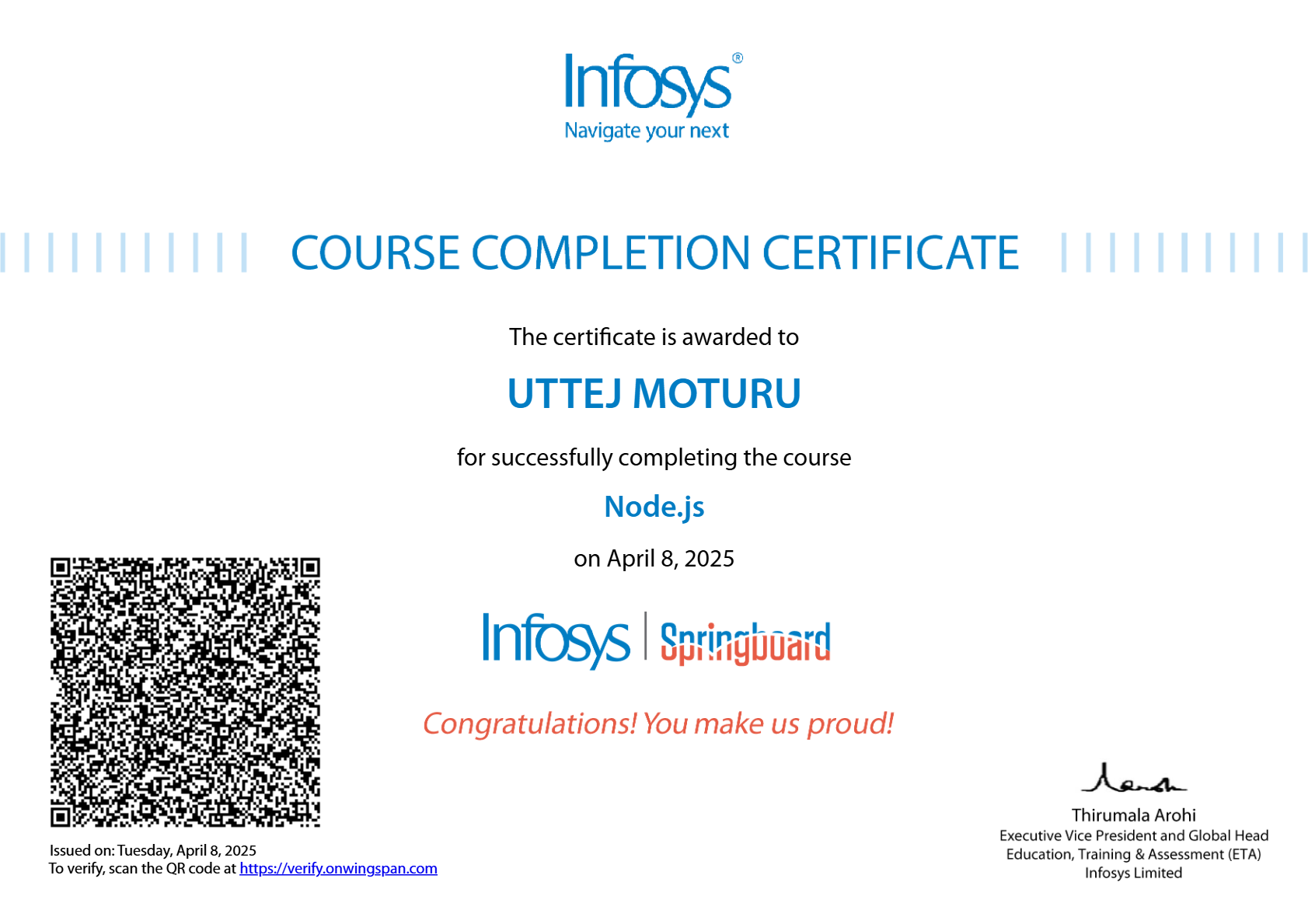 Infosys Springboard Certificate